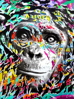 ADVENTURE MONKEY technique mixte sur toile 80x80 by Jo Di Bona 2020 - Collection privée