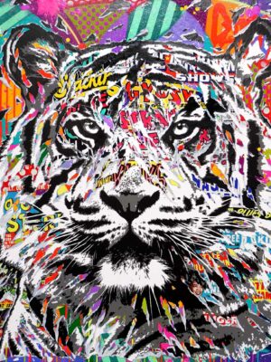 DYNAMIC TIGER technique mixte sur toile 120x120 by Jo Di Bona 2024 - Collection privée