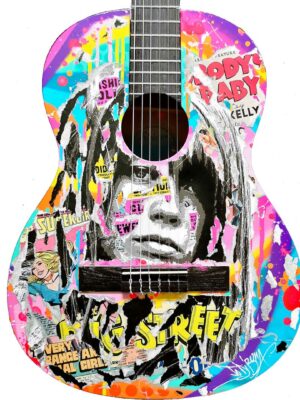 GUITARE FRANÇOISE HARDY technique mixte sur bois by Jo Di Bona 2021 - Collection privée