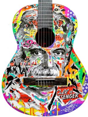 GUITARE GEORGES BRASSENS technique mixte sur bois by Jo Di Bona 2021 - Collection privée