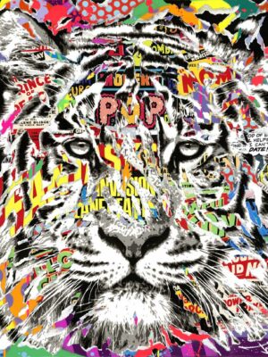 POP TIGER technique mixte sur toile 80x80 by Jo Di Bona 2021 - Collection privée