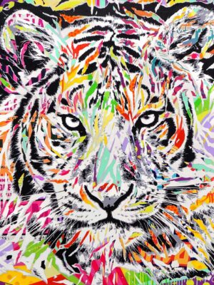 TOKYO TIGER technique mixte sur toile 150x150 by Jo Di Bona 2016 - Collection privée